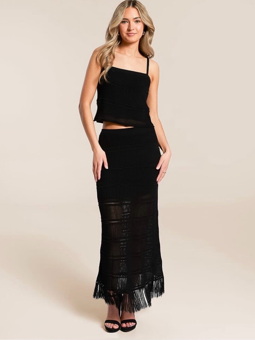 Z Supply Black Fringe Crochet Tank and Midi Skirt - SMALL - NWOT